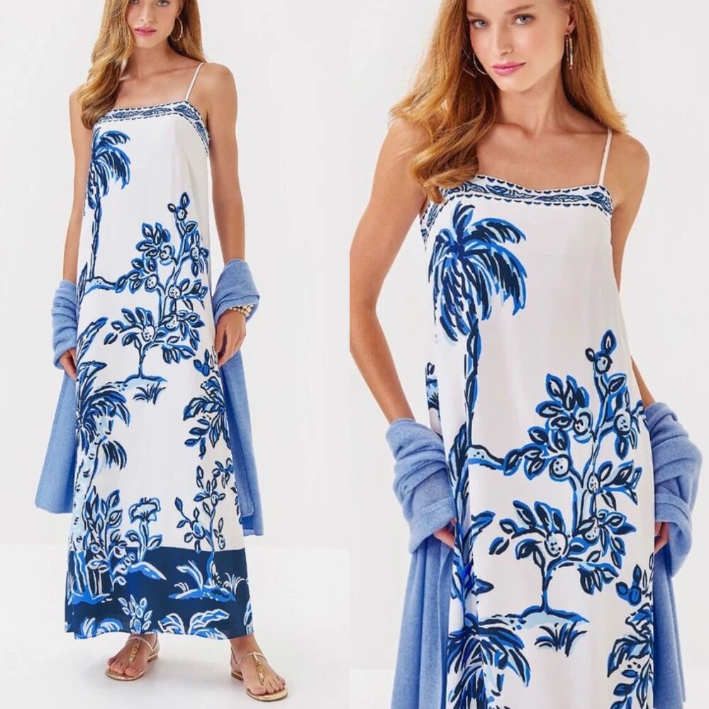 Lilly Pulitzer Jesslyn Silk Maxi Slip Dress Resort White Oversized Tall Tales 2